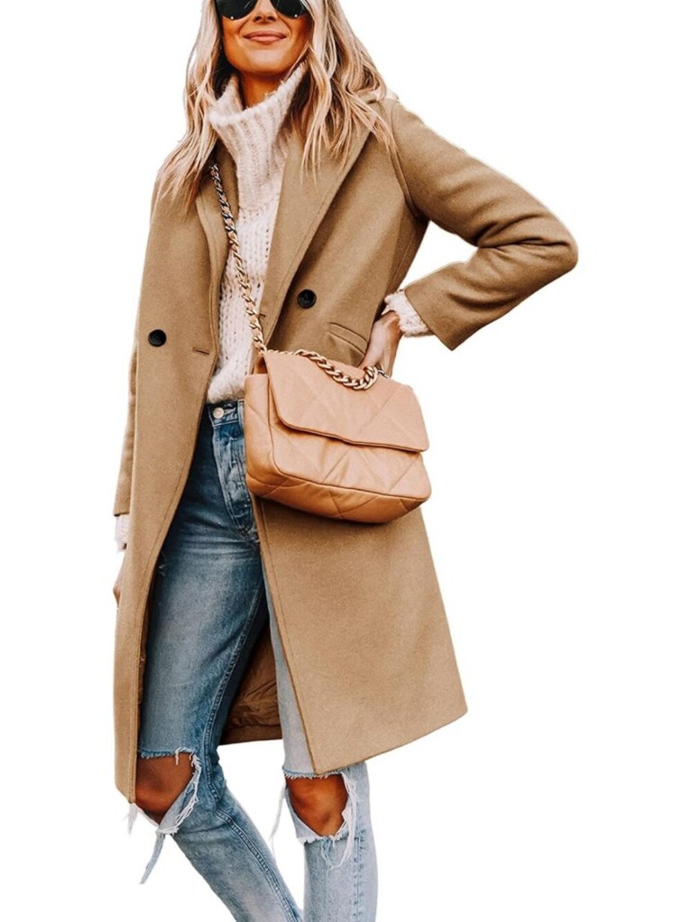 Chic Women's Wool Peacoat, Notch Lapel, Double-Breasted, Warm Winter Outerwear